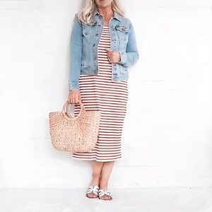 NWT Talbots RIB MIDI DRESS - PARK STRIPE - SP